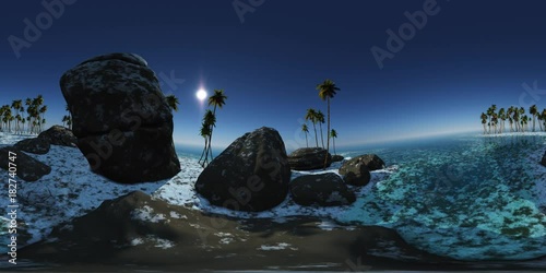 vr 360 panorama of tropical island at sunset. made with оne 360 degree lense on moving camera without any seams. ready for 360 virtual reality