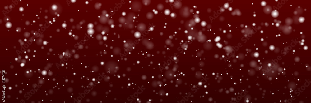 Christmas panoramic background. White snow flakes on a claret background. New Year`s vector illustration.