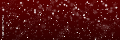 Christmas panoramic background. White snow flakes on a claret background. New Year`s vector illustration.