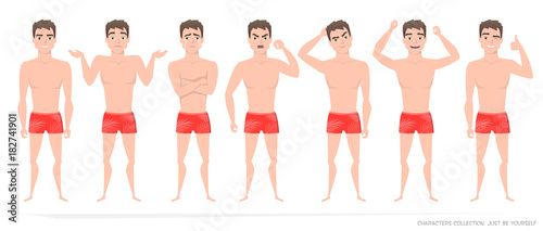 Set of emotions and gestures to the young man.