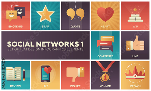 Social networks - modern set of flat design infographics elements