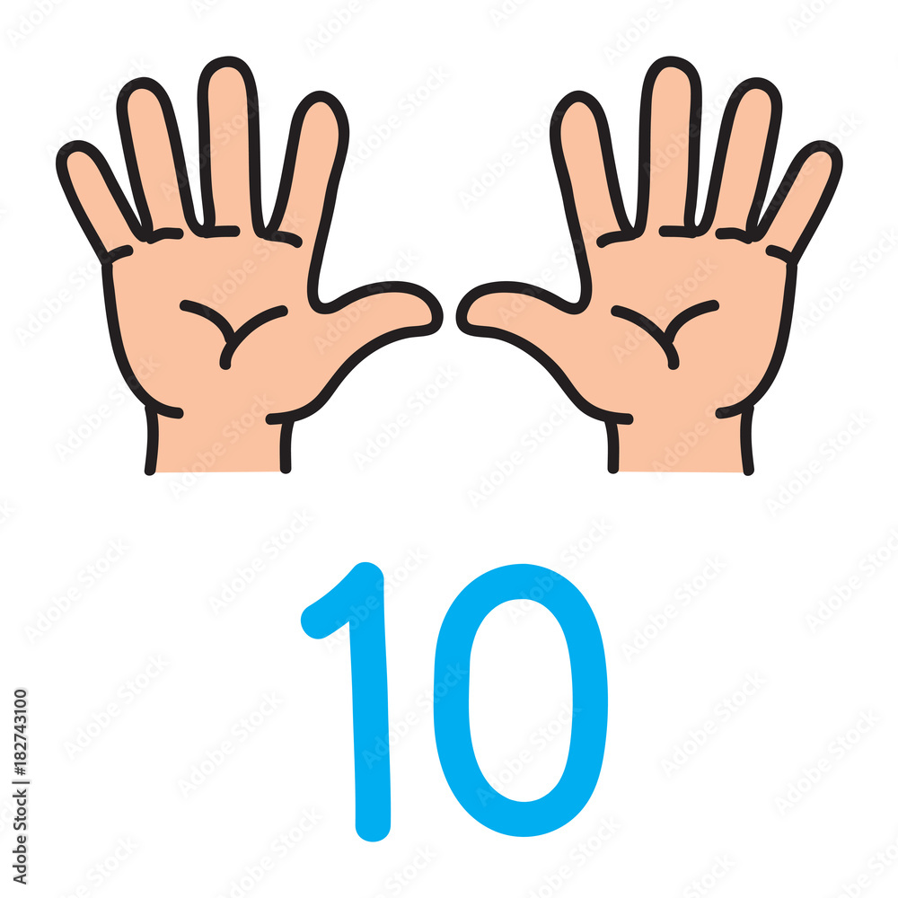 Kid's hand showing the number ten hand sign.