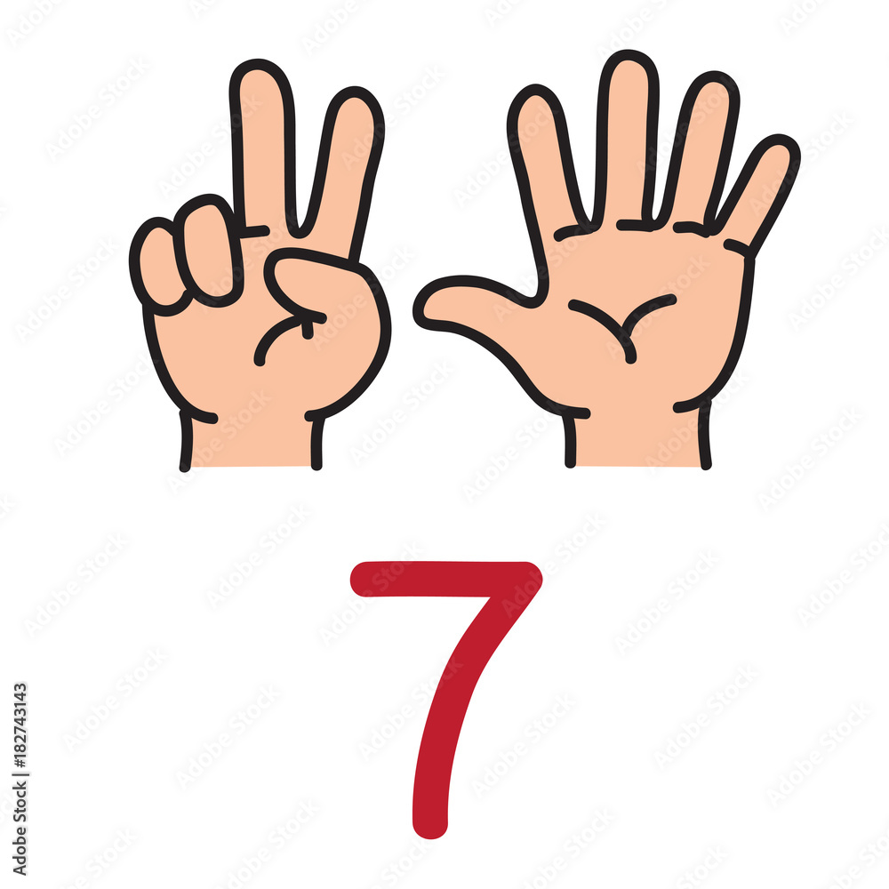 Kid's hand showing the number seven hand sign. Kid's hand showing the number seven hand sign.