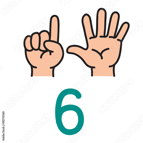 Kid's hand showing the number six hand sign.