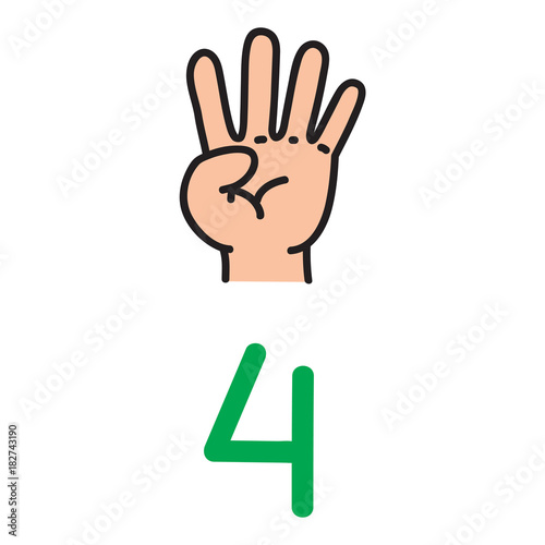Kid's hand showing the number four hand sign.