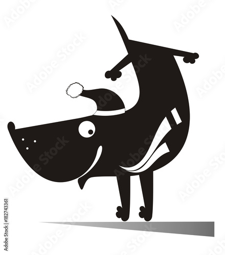 Happy smiling cartoon dog stays head over heels isolated. Happy smiling cartoon dog wearing a hat and muffler stays head over heels and joys of life
