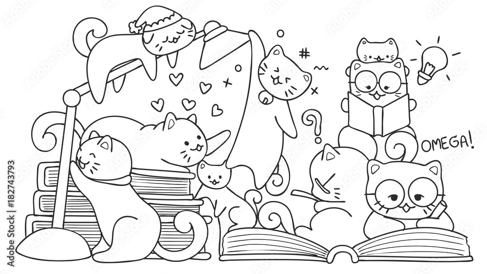 Obraz premium Cats read books