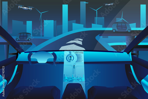 Autonomous self driving car on the road. Future concept. Vector illustration EPS 10