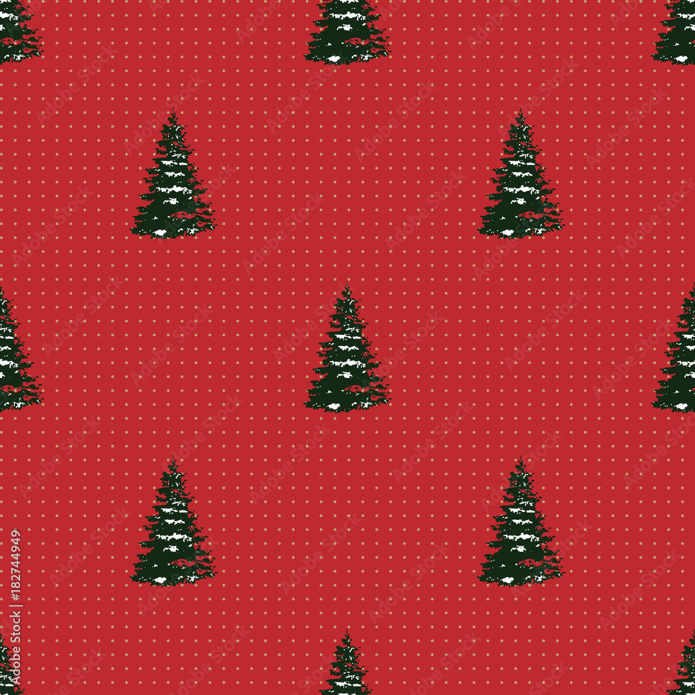 Seamless Merry Christmas Festive Pattern with Tree