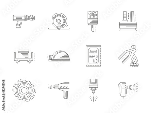 Metal processing flat line vector icons set