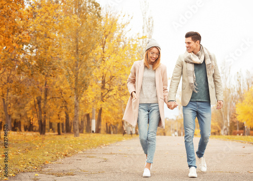 Young couple walking in park on autumn day © Africa Studio