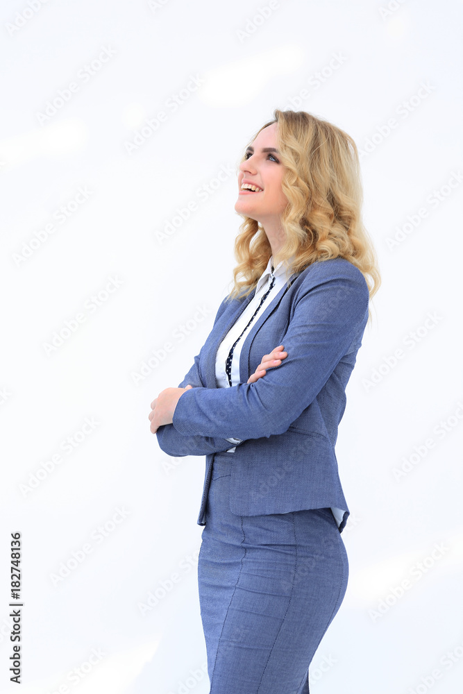 happy business woman looking on copy space happy business woman looking on copy space