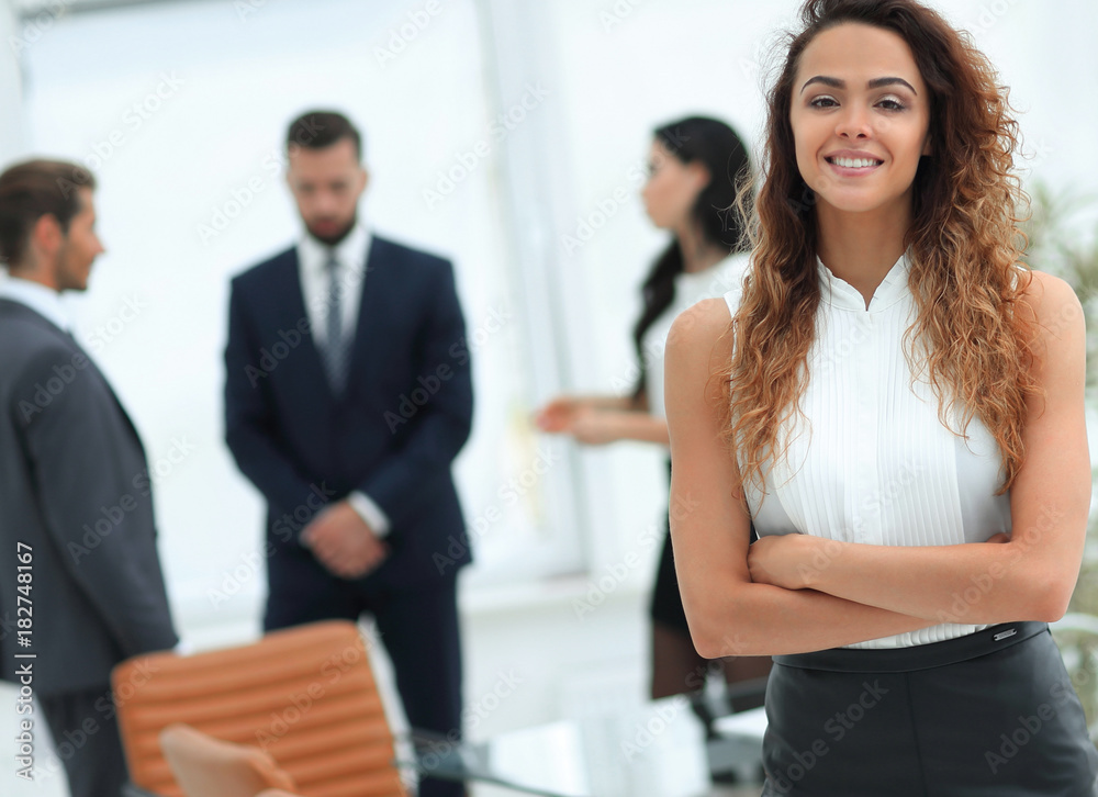 beautiful woman on the background of business people. beautiful woman on the background of business people.