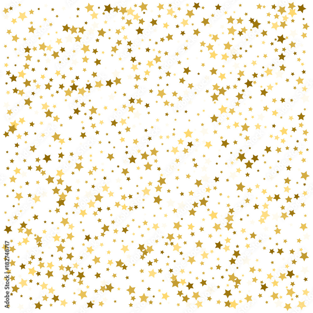 Gold star background on white. Golden abstract decoration.