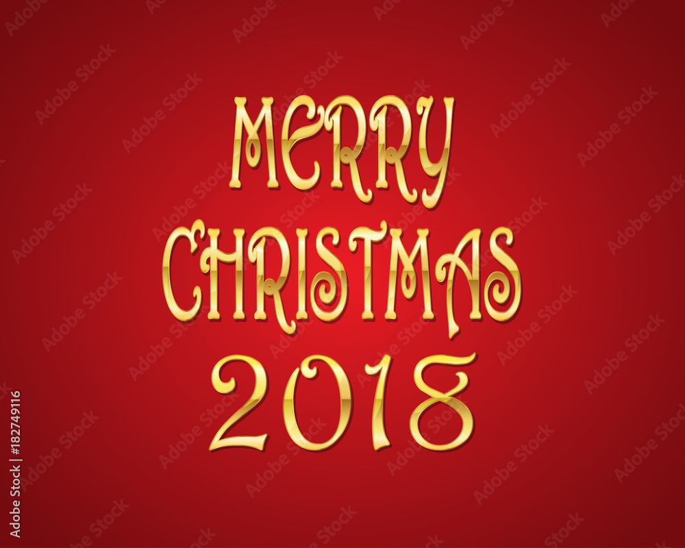 Greeting card with Merry Christmas golden text. Vector illustration