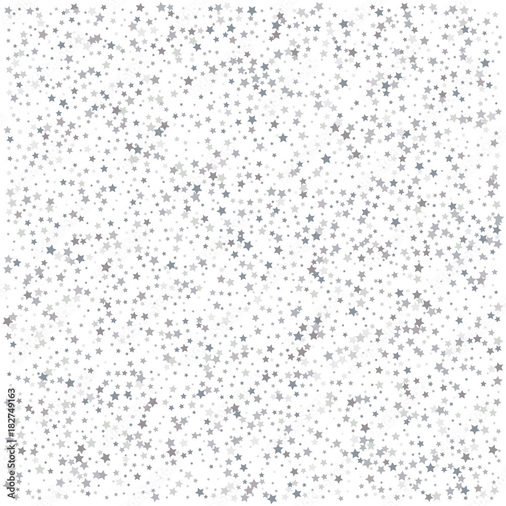 Silver glitter stars falling from the sky on white background. Abstract Background. Glitter pattern for banner. Vector illustration.