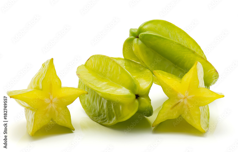 Fototapeta premium Two carambola two halves isolated on white background.