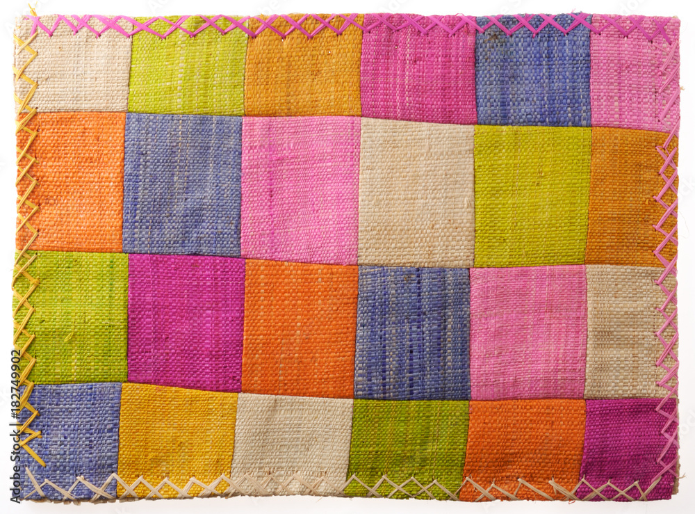 Closeup at colorful patchwork table mat - obrazy, fototapety, plakaty 