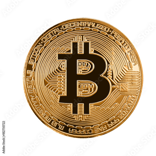 Bitcoin. Golden bitcoin isolated on white background photo