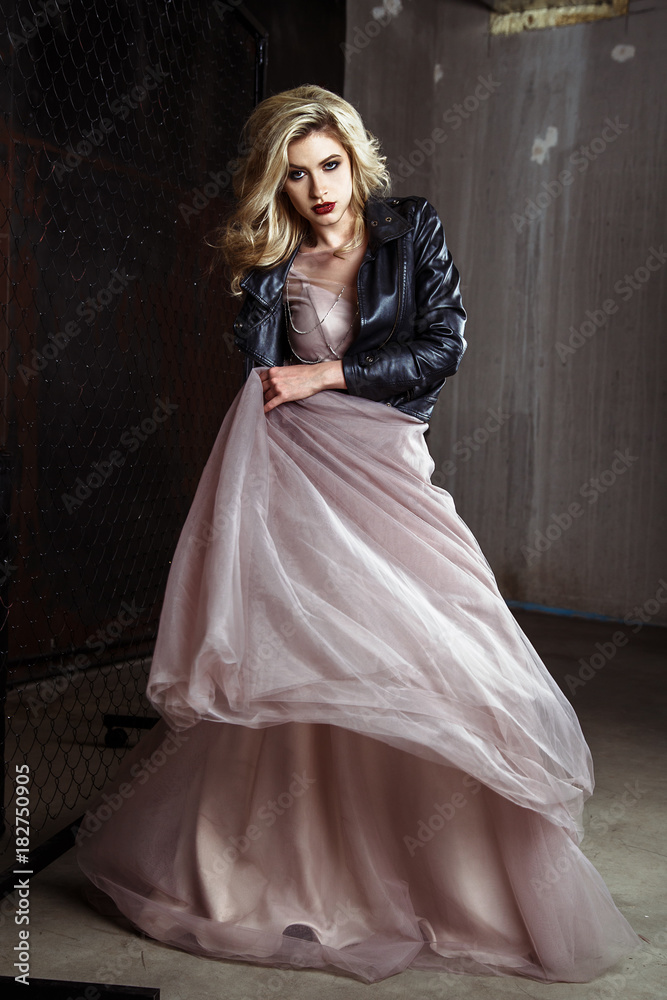 Beautiful blonde young bride woman in color wedding dress. rock style, fashion beauty photo Beautiful blonde young bride woman in color wedding dress. rock style, fashion beauty photo