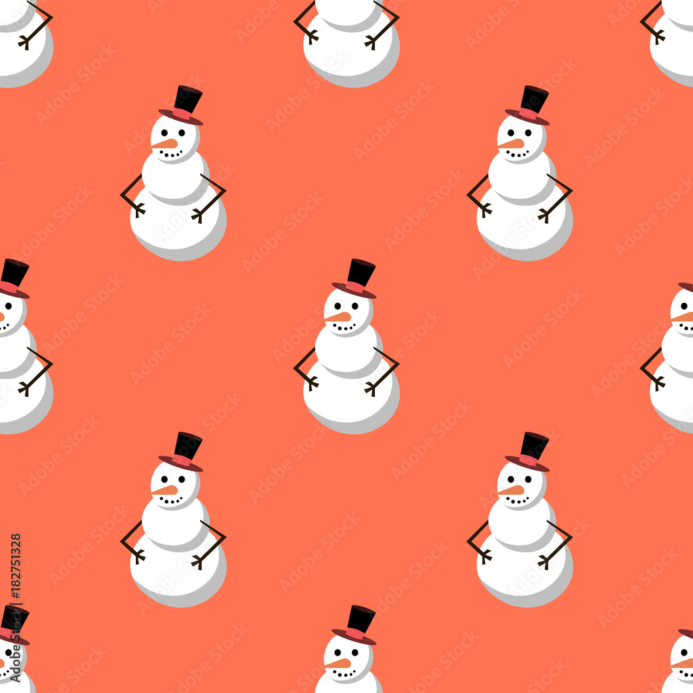 cute snowman Merry Christmas seamless pattern background, holiday decoration in retro style. Flat design, vector illustration EPS10