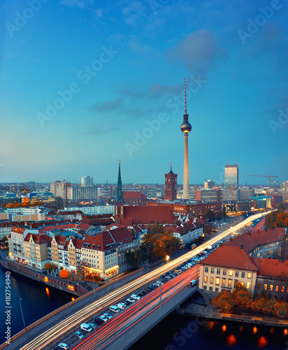 Skyline Of Berlin in Germany after sunset