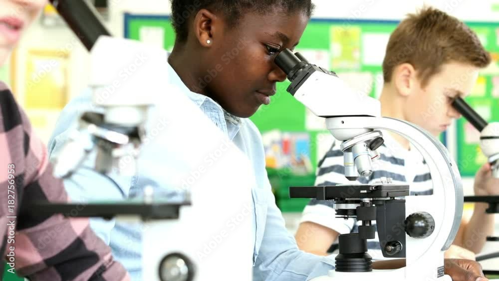 Group Of Pupils Using Microscopes In Science Class Group Of Pupils Using Microscopes In Science Class