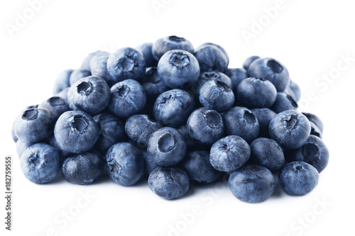 Ripe blueberries isolated on white background