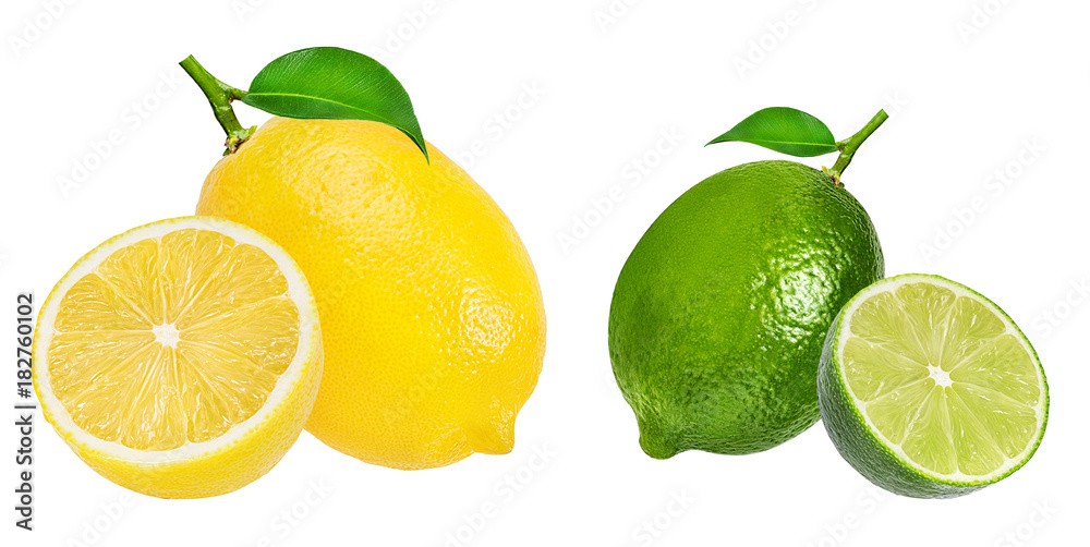 Fresh lemon and  lime  isolated on white background
