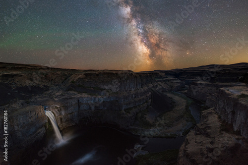 Palouse Falls in Washington State under the Milky Way Galaxy 