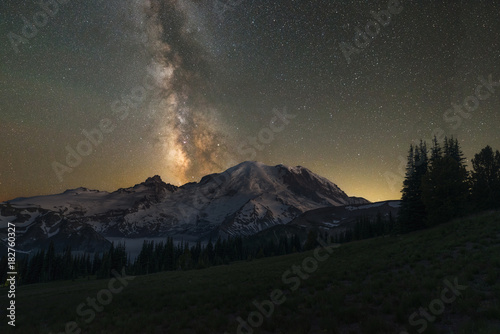 Mount Rainier under the Milky Way Galaxy 