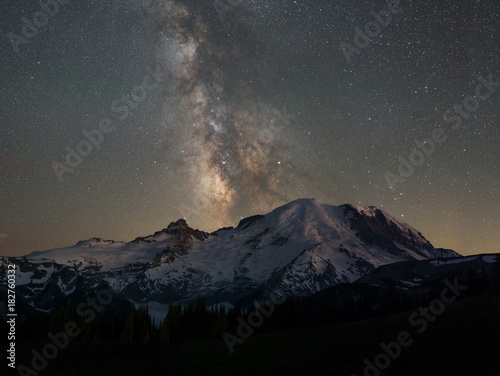 Mount Rainier with the Milky Way Galaxy rising in the background