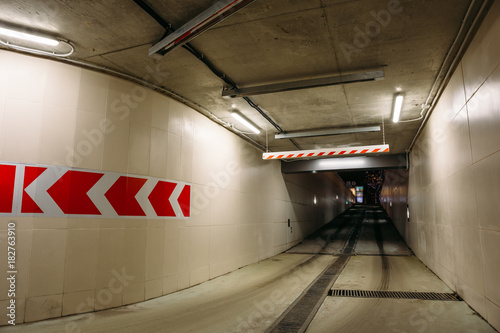 Exit from underground car park or parking in form of modern concrete tunnel
