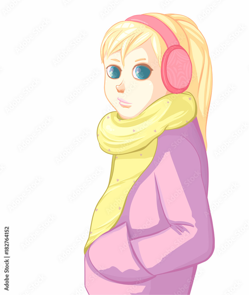 Blonde girl with green scarf on isolated background. Print for polygraphy, posters and textiles Blonde girl with green scarf on isolated background. Print for polygraphy, posters and textiles