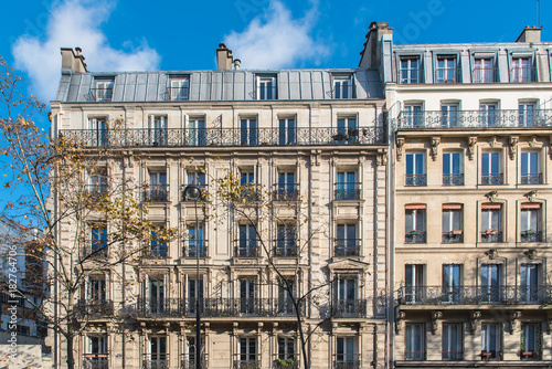 Paris, beautiful Haussmann facade in a attractive area of the capital, in the 11e district 