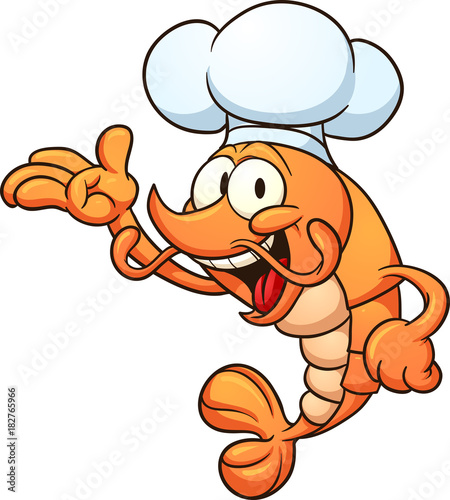 Cartoon chef shrimp. Vector clip art illustration with simple gradients. All in a single layer.