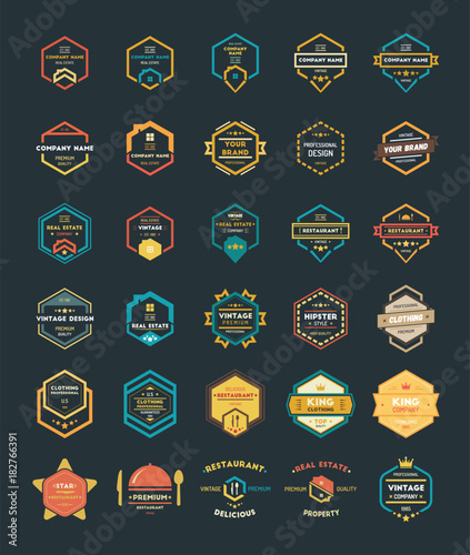 Set of Colorful Vintage Hipster Logo Design Template Vector