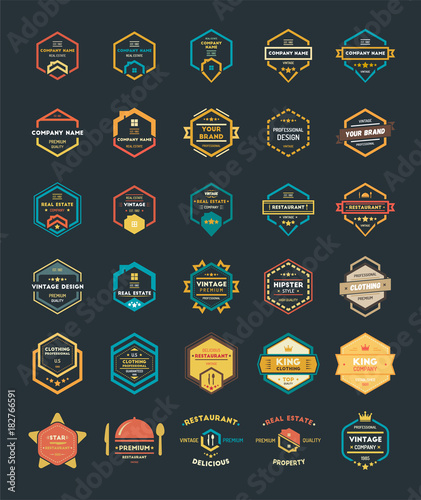 Set of Colorful Vintage Hipster Logo Design Template Vector