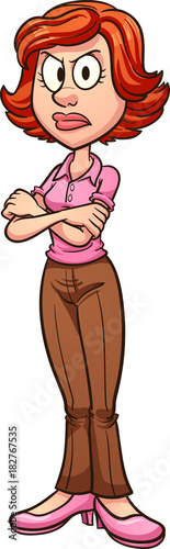 Angry cartoon cross-armed mom. Vector clip art illustration with simple gradients. Head and body on separate layers.