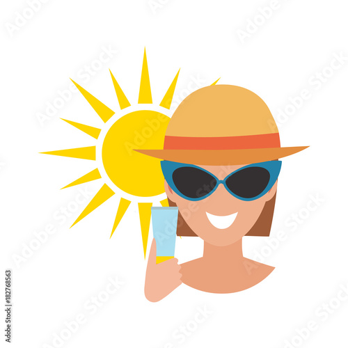 Human avatar woman degree of sunburn beach accessories summer suntan people vector illustration.