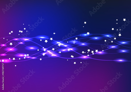 Blue shiny wavy ribbon on a dark blue background. vector illustration