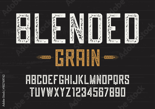 Blended grain vector vintage sans serif font design, letterpress