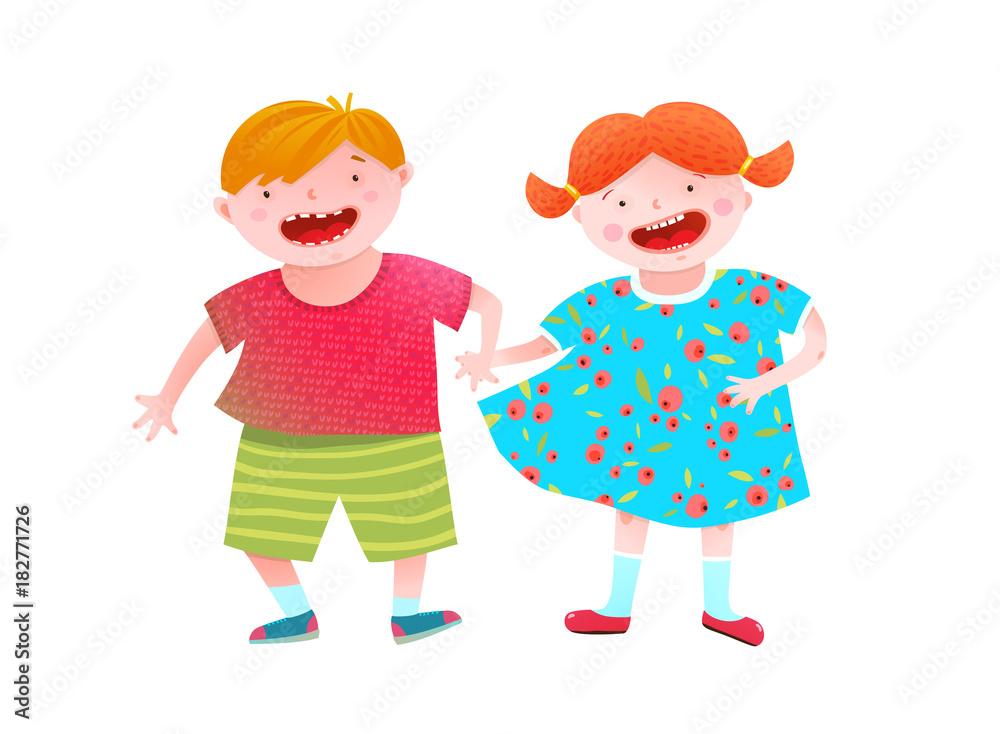 Funny cute smiling kids happy together colorful cartoon. Vector illustration. Funny cute smiling kids happy together colorful cartoon. Vector illustration.
