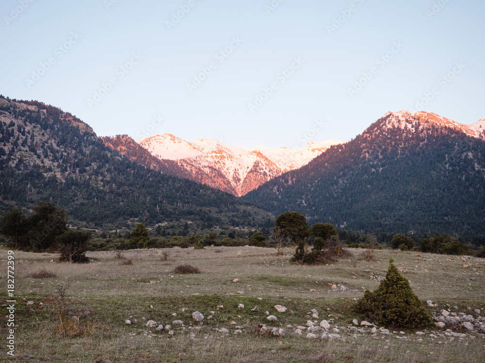 landscape of mountain with snow