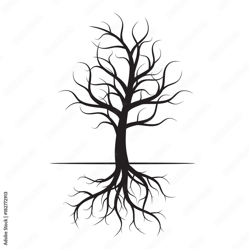 Black Tree with Roots. Vector Illustration. Stock Vector | Adobe Stock