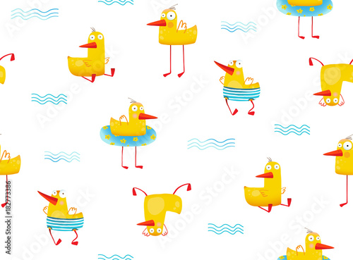 Hilarious funny seamless backdrop illustration with duck bird. Vector illustration. 