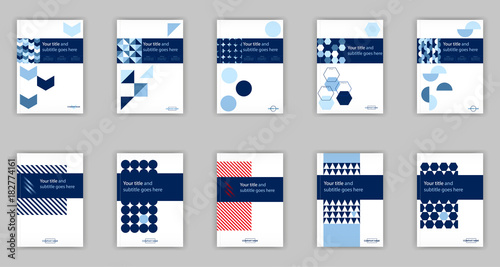 Blue set of 10 A4 Business Book Cover Design Templates. Good for Portfolio, Brochure, Annual Report, Flyer, Magazine, Academic Journal, Website, Poster, Monograph