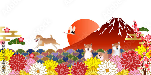 戌　年賀状　富士山　背景