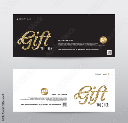 Gift Voucher Template Promotion Sale discount, Gold glitter background, vector illustration
