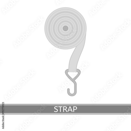 Vector illustration of webbing strap with hook isolated on white background. Climbing and mountaineering equipment.